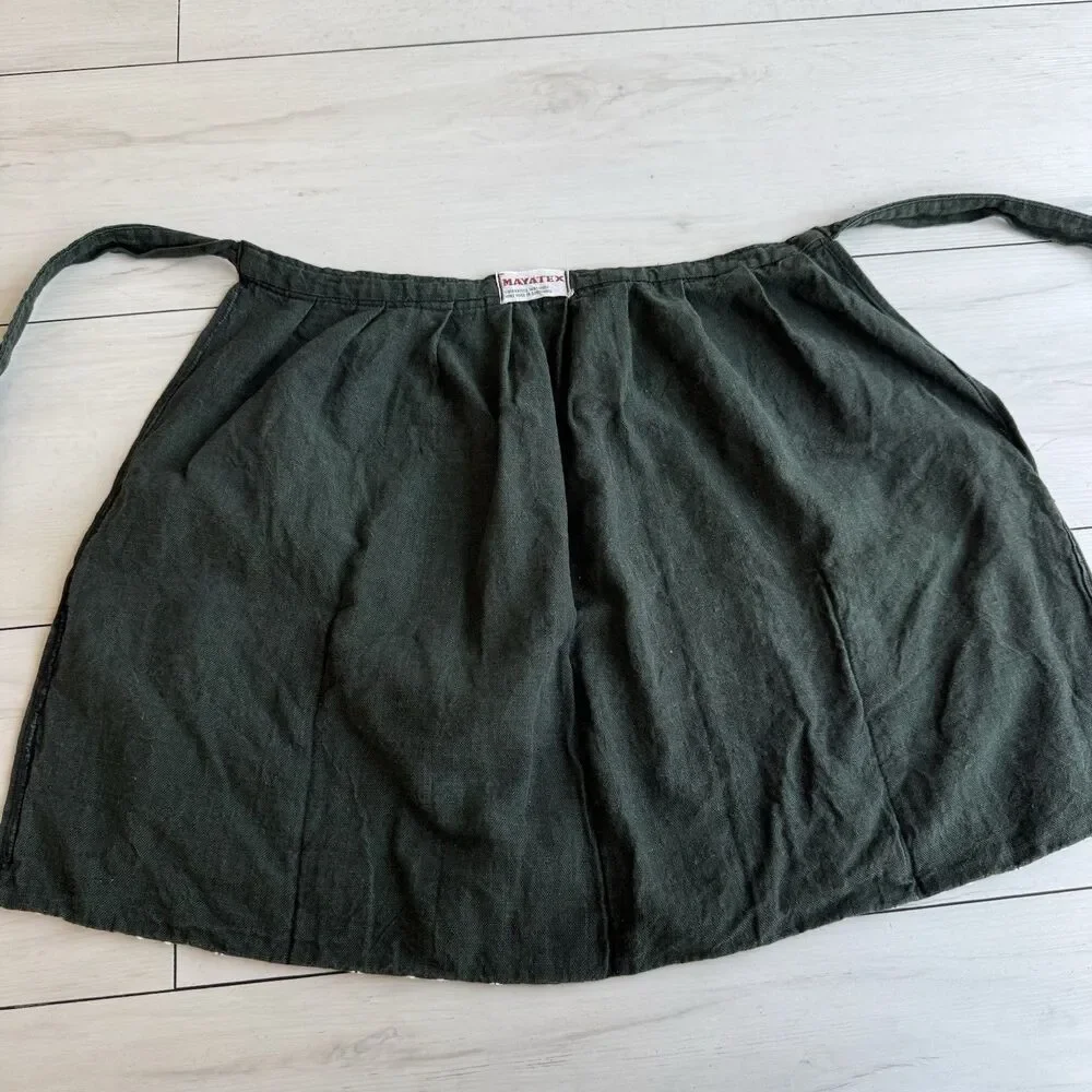 Vintage Mayatex Guatemalan Half Apron Hand Woven Green Cotton W/ Pockets
